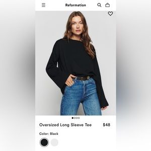 Reformation Oversized Long Sleeve Tee | Black | size XS